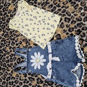 Girls size 6 Jean overalls with shirt